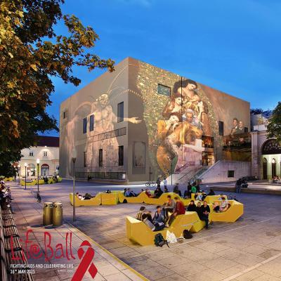 Birgit Moertl Bodyart Sfx Fabricpainting Advertisment Projection Leopold Museum Life Ball 2015 Gold Photo Life Ball